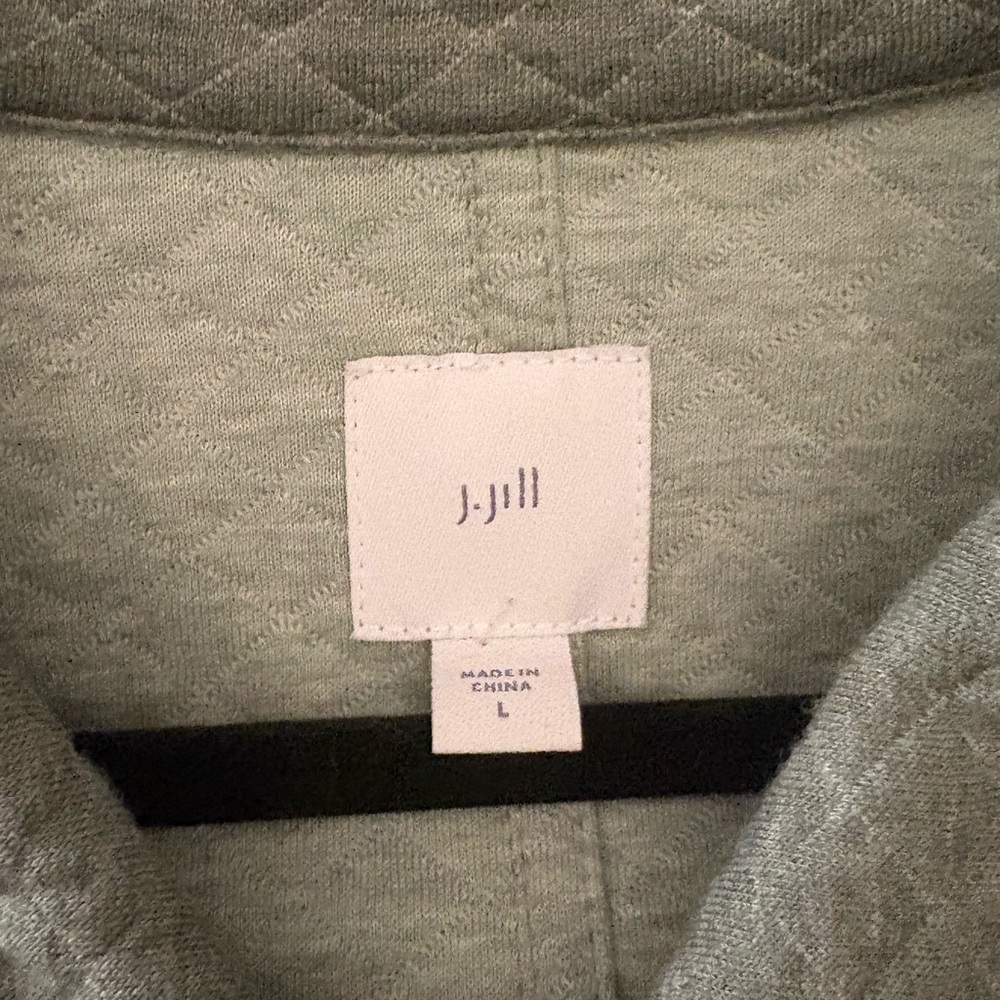 J Jill Quilted Shirt Jacket Green Button Up Collar Long Sleeve Pockets Sz L - Picture 7 of 7